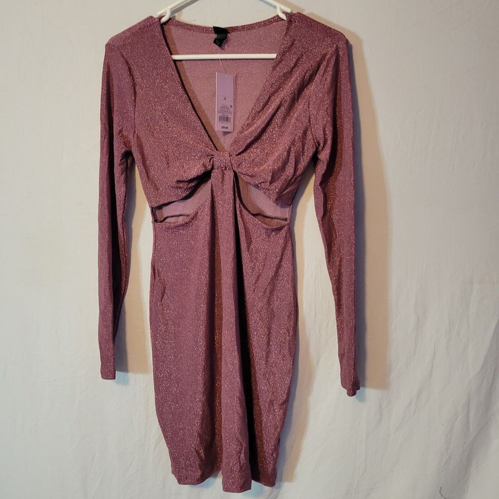 NWT Wild Fable Long Sleeve Cut Out Lurex Bodycon Dress Vibrant Purple XS, S, L